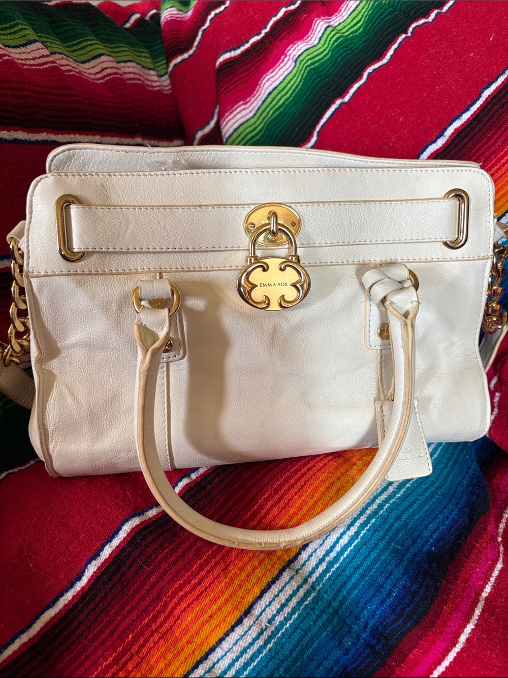 Emma Fox Ivory Leather Satchel with Gold Hardware